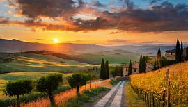Toscane ochtend met zonsopgang