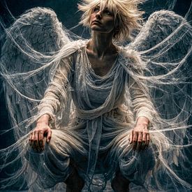 Angel's grace in ethereal fabric dark van Frank Lavooij