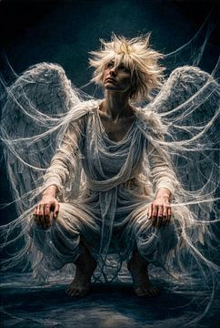 Angel's grace in ethereal fabric dark