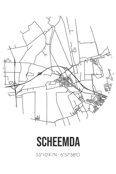 Scheemda (Groningen) | Map | Black and White by Prints of Place