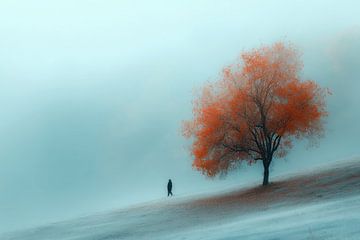 Abstrakte Landschaft - Orange Blau Verträumte Malerei