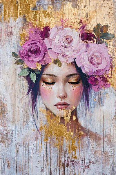 Femme avec une guirlande rose par Imperial Art House
