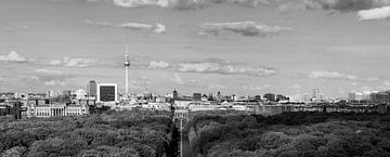 Berlin centre-ville noir et blanc - Skyline avec tour de télévision et porte de Brandebourg sur Frank Herrmann