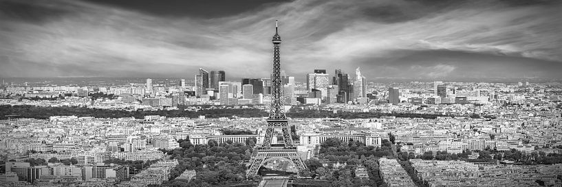 Paris Skyline | Panorama Monochrom von Melanie Viola