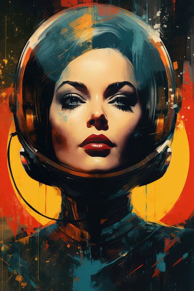 Création numérique d'une très belle femme dans le style d'une affiche de science-fiction vintage par Art Bizarre