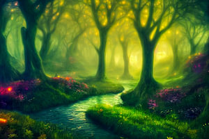Wald am Morgen mit Nebel Illustration