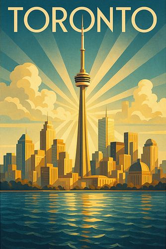 Toronto stralende skyline - Art Deco CN Tower Poster