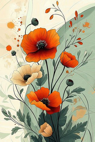 bBotanical Illustration of Graceful Poppies no.1