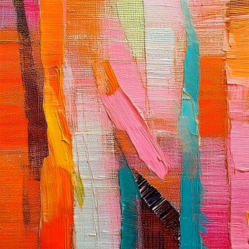 Kleurrijk Modern Abstract in Oranje, Roze en blauw - 2 van Studio Pieternel