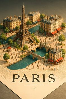 Parijs Seine; Architectuur Miniatuur - Vintage Stadsposter