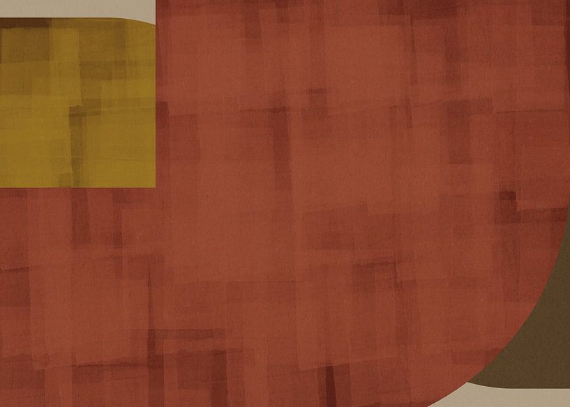 Modern abstract shapes in warm dark red, ocher and brown by Dina Dankers