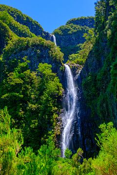 Risco waterfall in the mountains at Rabaçal on Madeira island