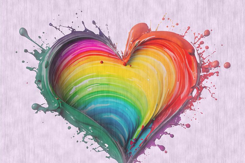 Heart shape made of paint in rainbow colors on a white background by ChrisWillemsen