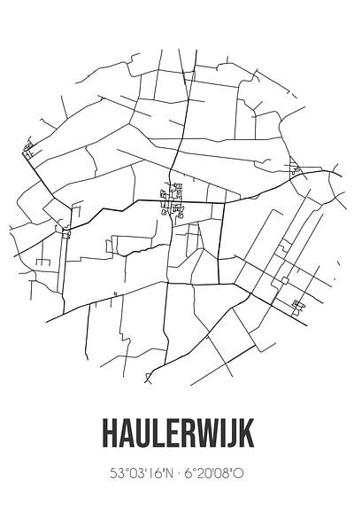 Haulerwijk (Fryslan) | Karte | Schwarz und weiß von Ortsdrucke