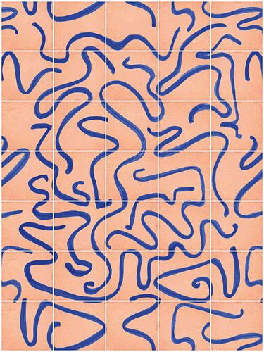 Modern en abstracte lijnen op een tegelpatroon, peach - blauw