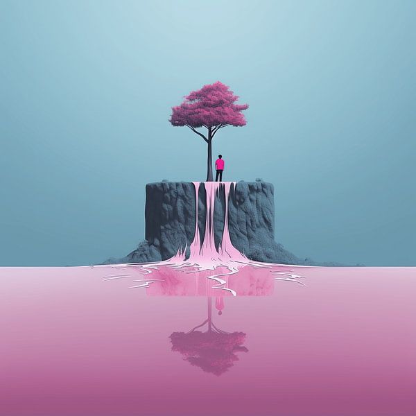 Pink Tree on a Cliff by Art Lovers
