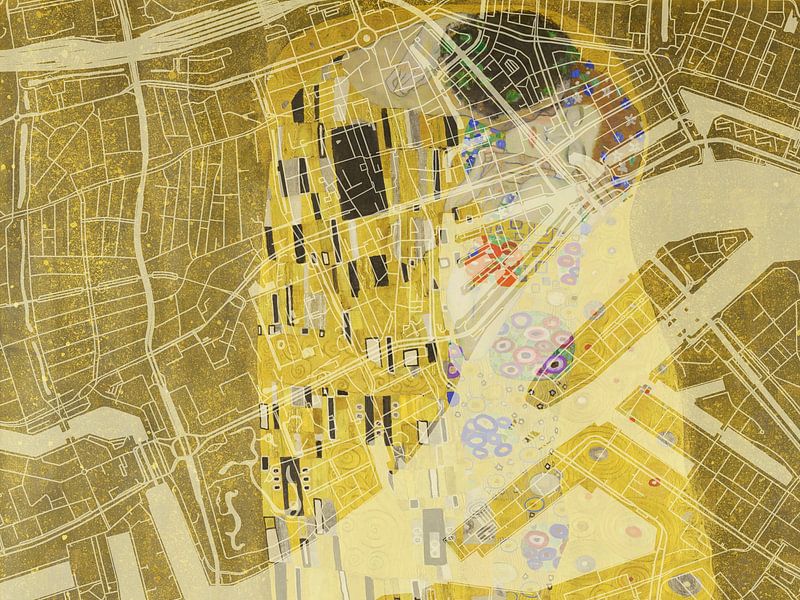 Map of Rotterdam Centrum with the Kiss by Gustav Klimt by De Kaartenwinkel