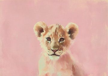 Young lion on pink by Niklas Maximilian