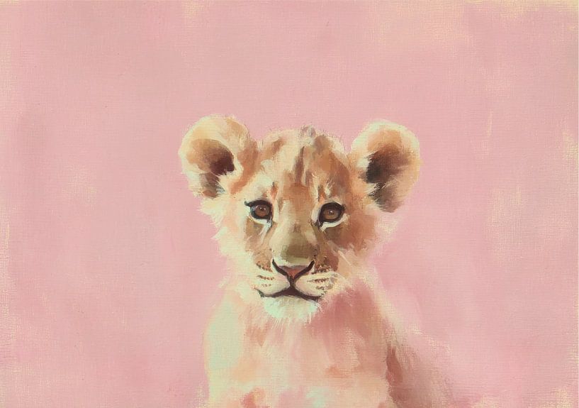 Young lion on pink by Niklas Maximilian