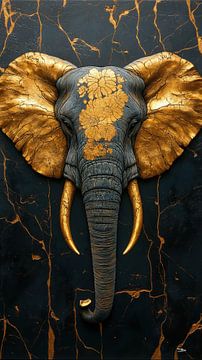 gouden olifant op een zwarte achtergrond van Gelissen Artworks