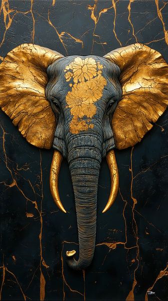 goldenes Tier auf schwarzem Hintergrund von Gelissen Artworks