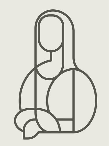 Mona Lisa abstract line illustration on light grey with dark grey lines