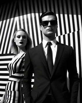 Portrait of a stylish duo in black and white