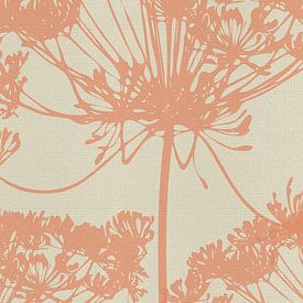 Bloemen in retrostijl in perzik op wit van Dina Dankers