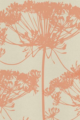 Bloemen in retrostijl in perzik op wit