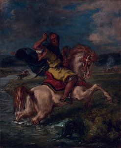 Eugène Delacroix, Marokkanischer Reiter beim Überqueren einer Furt, um 1850