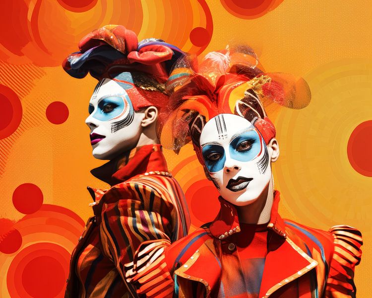 Life is a Feast, colourful masquerade portrait by Vlindertuin-Art