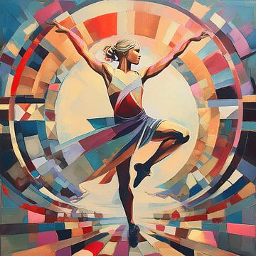 Kubistisch en kleurig kunstwerk van een vrouwelijke danseres van Emiel de Lange