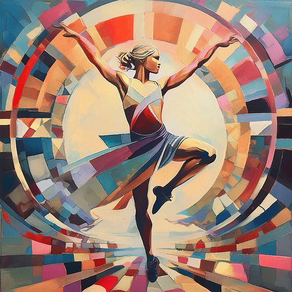 Cubist and colourful artwork of a female dancer by Emiel de Lange