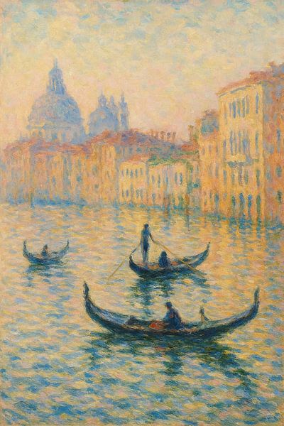 Venice Dreamscape at Dawn – Gondolas on the Grand Canal Art Print by Travel Shop