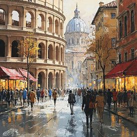 Rome with Colosseum and Basilica in Picturesque View by Digital Picture Art