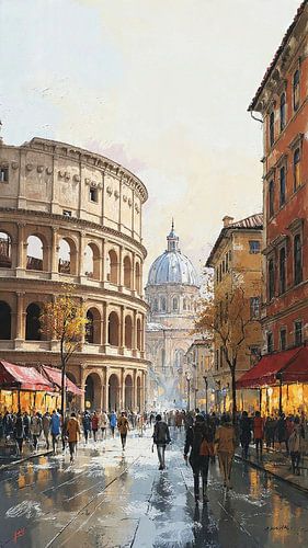 Rome with Colosseum and Basilica in Picturesque View