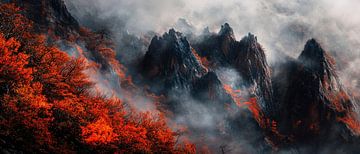 Paysage de montagne dans le brouillard - Automne sur Poster Art Shop