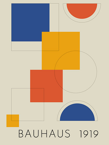 Bauhaus Armin – Elegant Abstract Kunstwerk in Rood, Geel en Blauw