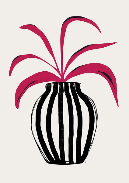 Pink Plant Striped Pot by Tracie Andrews