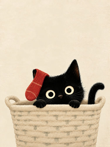 Chat de Noël dans un panier tressé