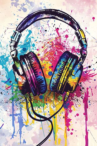 Abstract koptelefoon met Kleurrijk verfspatten