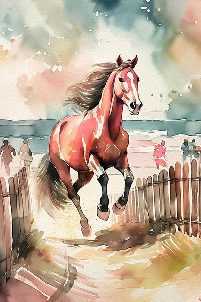 Un cheval au galop dans les Dunes par Emiel de Lange