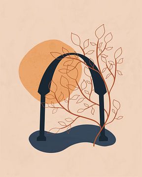 Minimalist illustration of a tree and an arch
