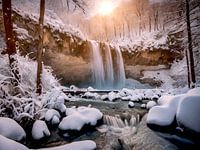 chute d'eau dans une forêt enneigée