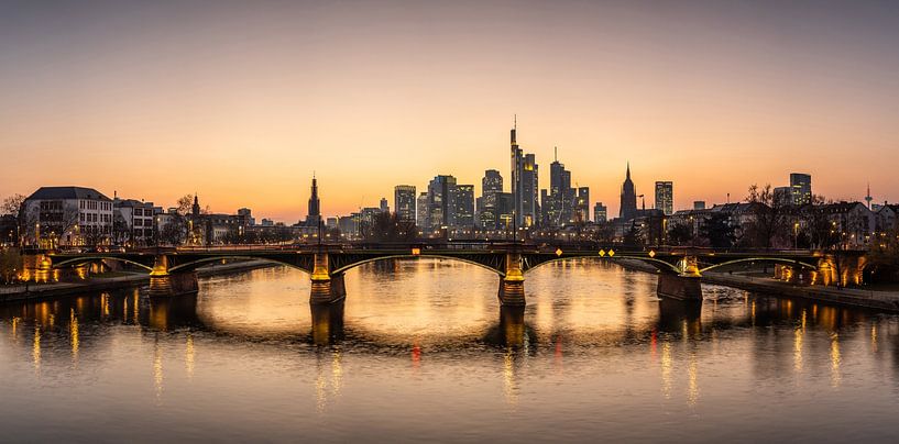Frankfurt am Main - Skyline-Panorama im Sonnenuntergang von Frank Herrmann