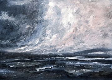 Zeegezicht met dramatische hemel. Schilderij van de golven van de zee en de lucht. van Dina Dankers