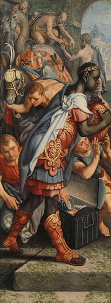 Vleugel van een altaarstuk met de aanbidding der koningen en de opdracht in de tempel, Pieter Aertse van Marieke de Koning