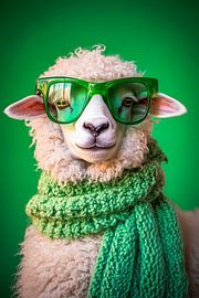 Schaf mit Sonnenbrille und grünem Schal von Poster Art Shop