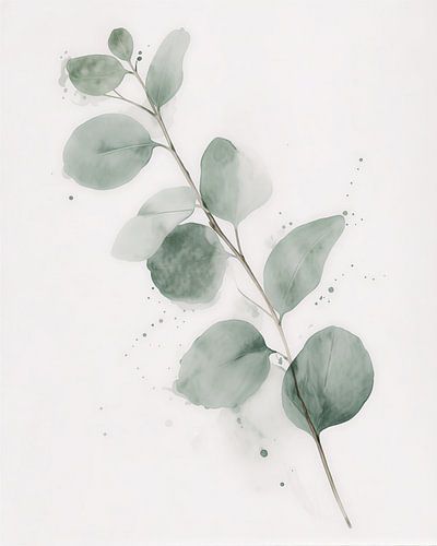 Minimalist Eucalyptus Branch Watercolor Botanical Art Print