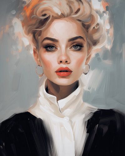 Geïllustreerd portret in zwart-wit met een vleugje oranje